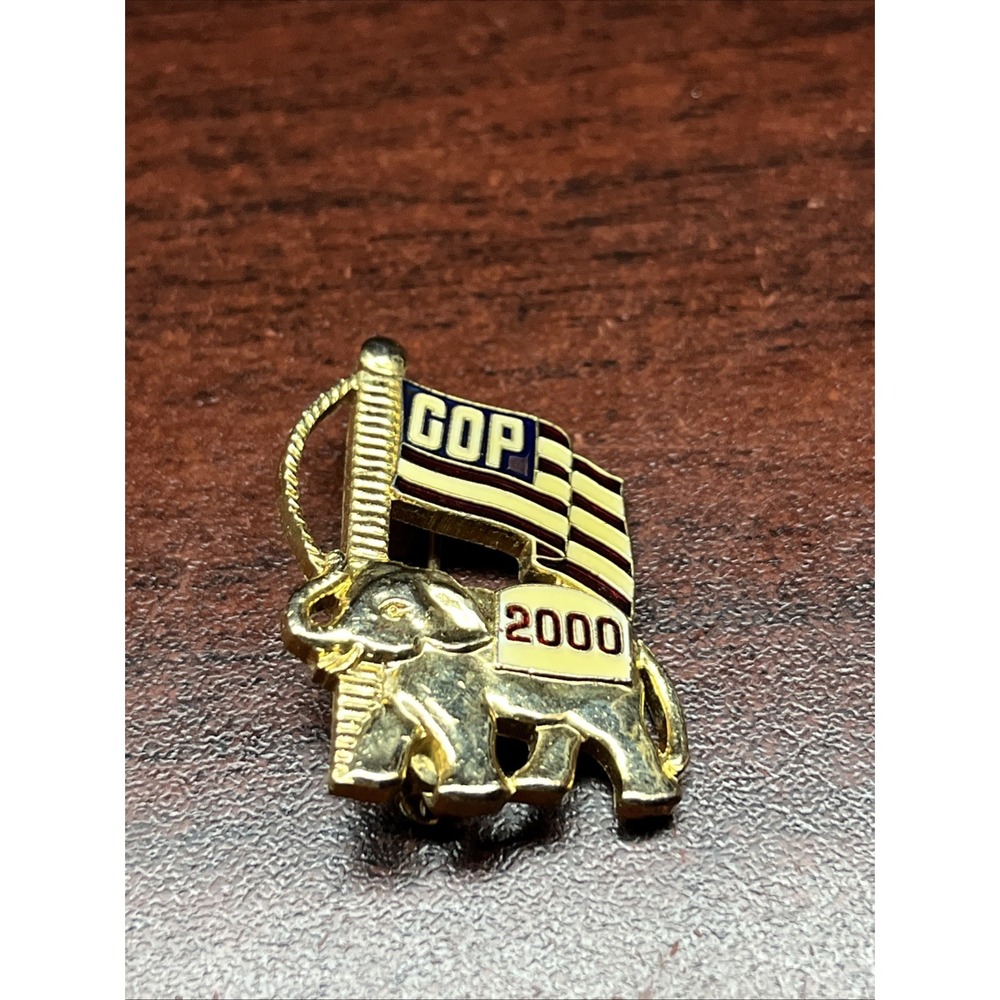 Vintage 2000 GOP Elephant Logo Republican American Flag Lapel Hat Pin